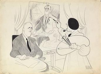 (CARICATURE.)  AL HIRSCHFELD. Getting Ready for the Next President.